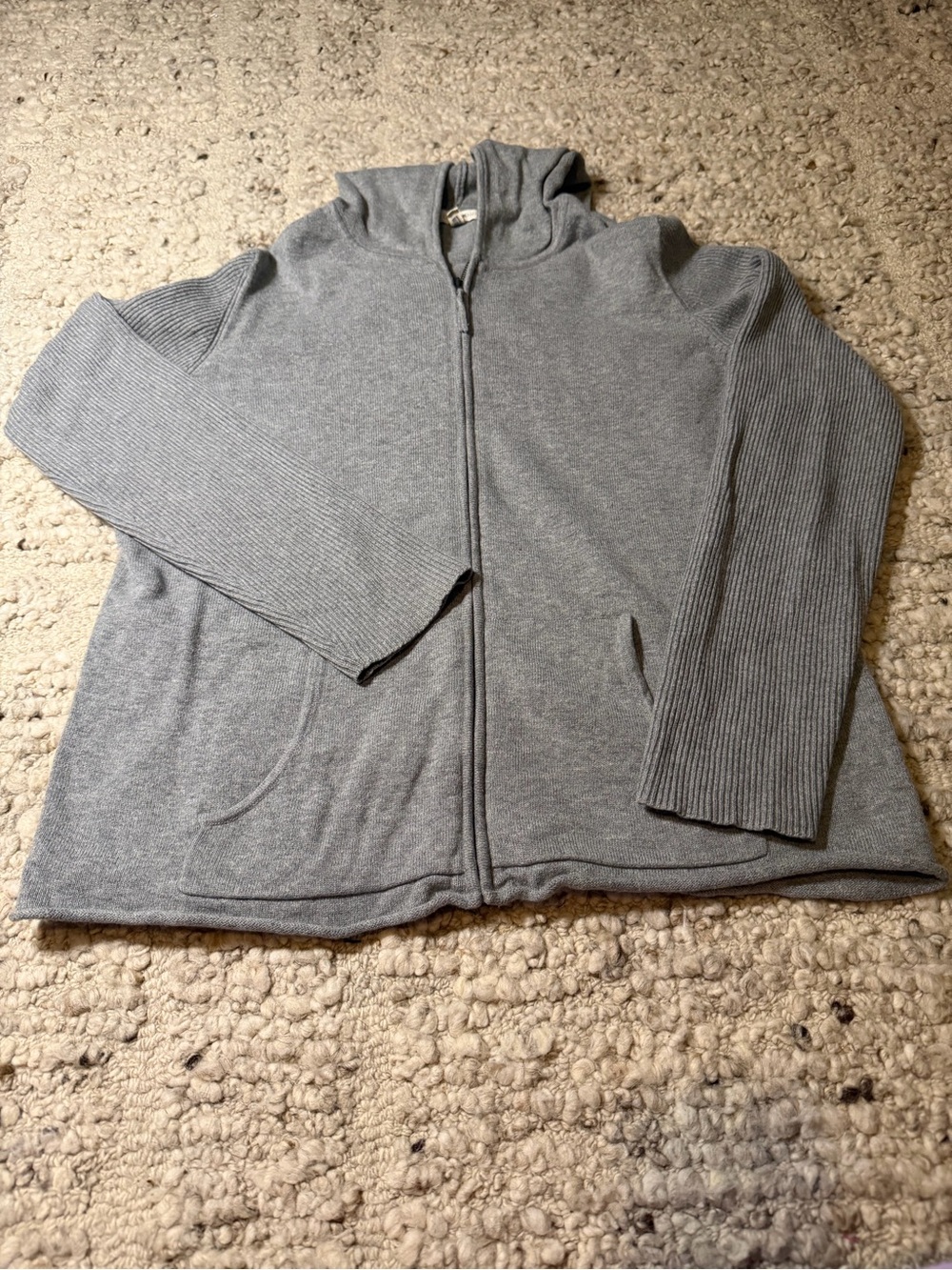 Eileen Fisher Light Gray Hooded Zip Cardigan
